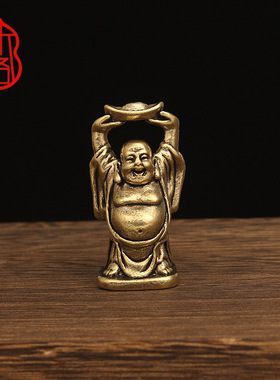 新款纯黄铜弥勒佛像摆件大肚献宝佛家居桌面中式装饰工艺品小