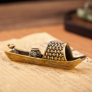 黄铜禅意小船小舟个性小摆件黄铜香插复古铜器纯铜渔船桌面摆件