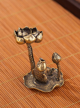 黄铜香炉家用室内家居办公室倒流香荷叶莲花小摆件流水香插香架