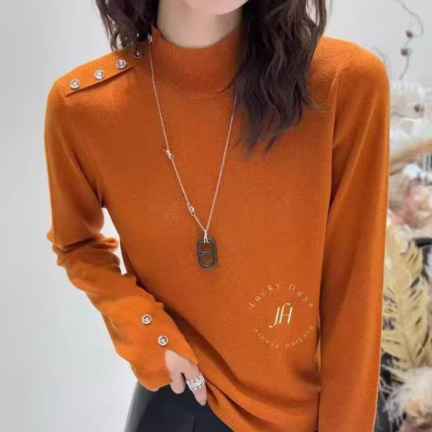 欧洲站金属扣袖口开叉羊毛针织衫