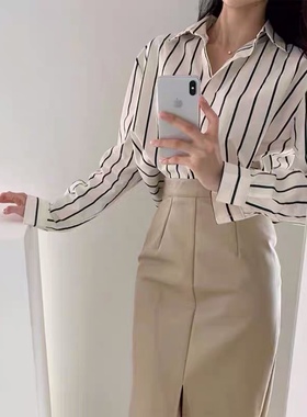 三小姐的咖啡chic竖条纹衬衫2026新款女春秋港味气质宽松长袖上衣