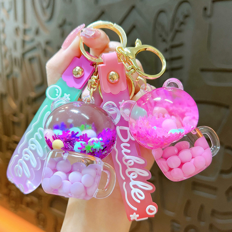 网红茶杯熊流沙瓶入油钥匙扣精致可爱挂件漂浮水晶杯漂流瓶钥匙链,电动车/配件/交通工具,更多电动车零/配件,淘宝优惠券,粉丝福利购,淘宝优惠卷