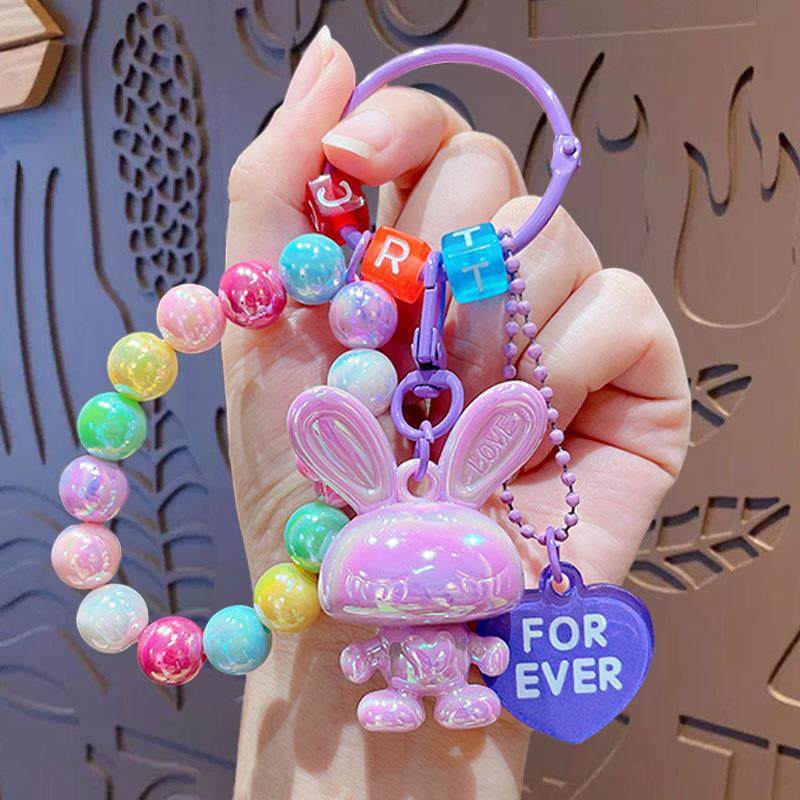 卡通亚克力兔子串珠手链挂件创意情侣汽车包包钥匙扣小礼品