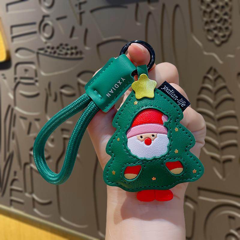 创意皮革圣诞树钥匙扣可爱书包挂饰公仔卡通圣诞节钥匙链挂件