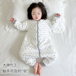 英式 婴儿睡袋纯棉宝宝春秋冬薄夹棉厚保暖睡衣分腿防踢被神器四季