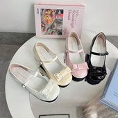 奶芙芙小高跟现货 蝴蝶结Lolita可爱圆头百搭小高跟lo鞋