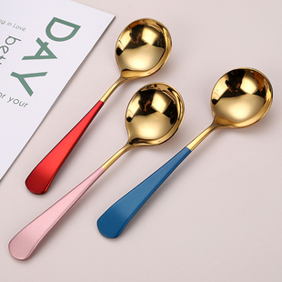 儿童饭勺 网红勺304不锈钢勺子创意圆勺加厚汤勺甜品勺金属咖啡勺