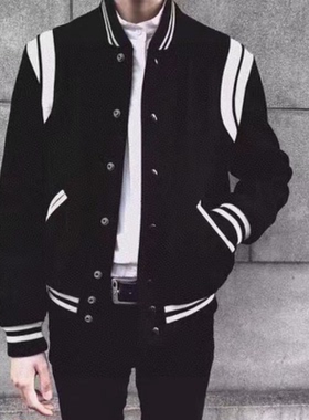 正确品质~权志龙同款slp风格棒球服羊毛24冬复古飞行夹克长袖外套