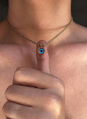 金色恶魔之眼麻花锁骨链男个性百搭小众设计高级感项链
