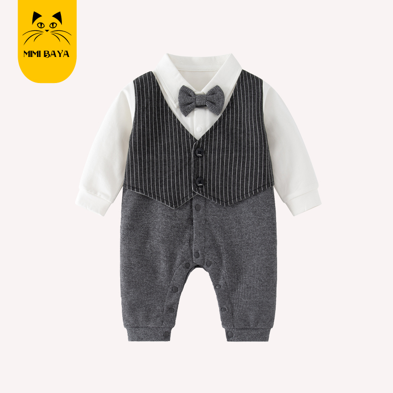 婴儿秋季假两件领结绅士哈衣