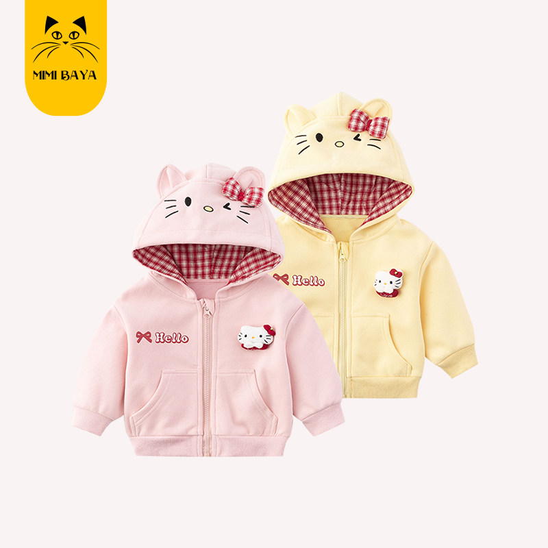 女童猫咪连帽外套春秋款时尚可爱婴幼儿衣服春装女宝宝春季小外套