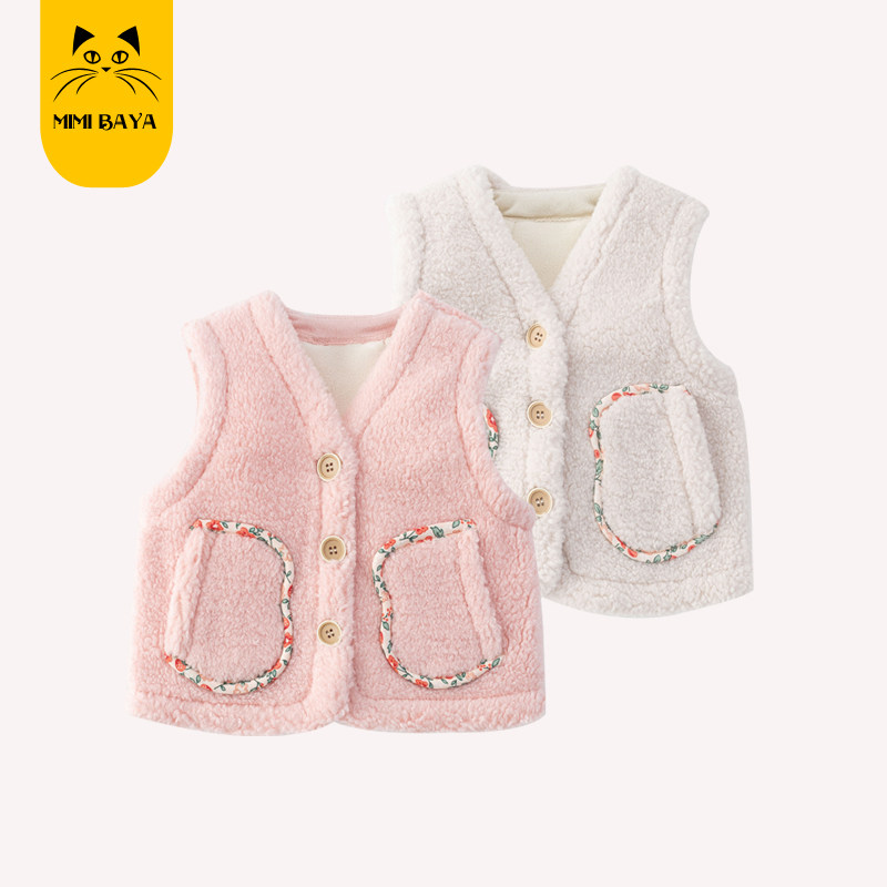 女宝宝毛绒马甲秋冬韩版时尚婴幼儿衣服秋装女童加绒背心坎肩洋气