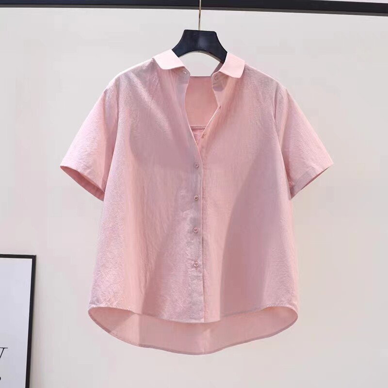设计感小众短袖衬衫女夏季棉上衣