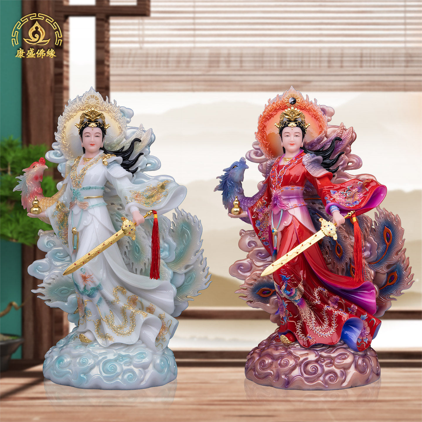 九天玄女神像汉白玉供奉摆件