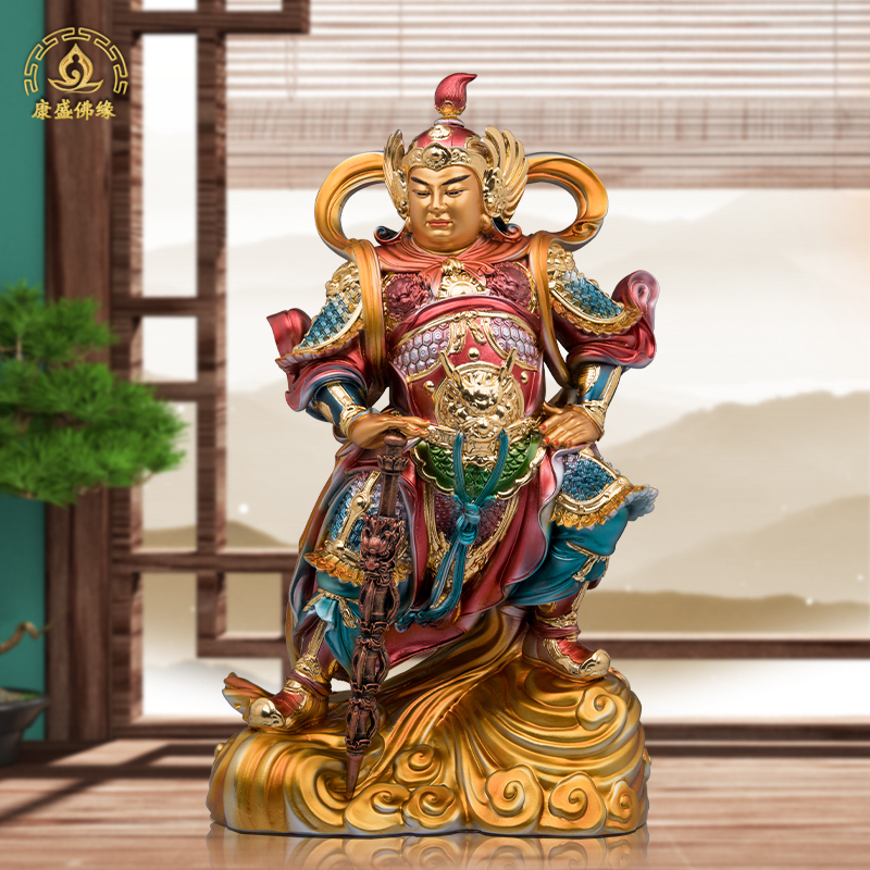 韦陀菩萨像韦驮护法将军站像树脂金缕彩护法家用佛堂供奉桌面摆件