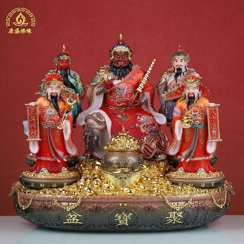 五路财神爷聚宝盆汉白玉招财纳福