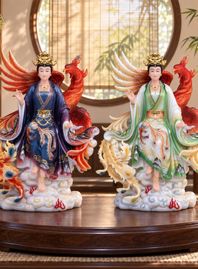 九天玄女摆件家居供奉汉白玉摆件