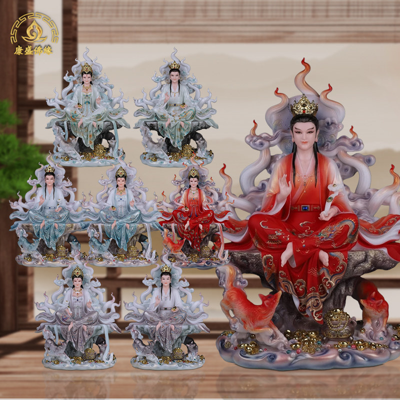 红狐九尾娘娘神像客厅汉白玉