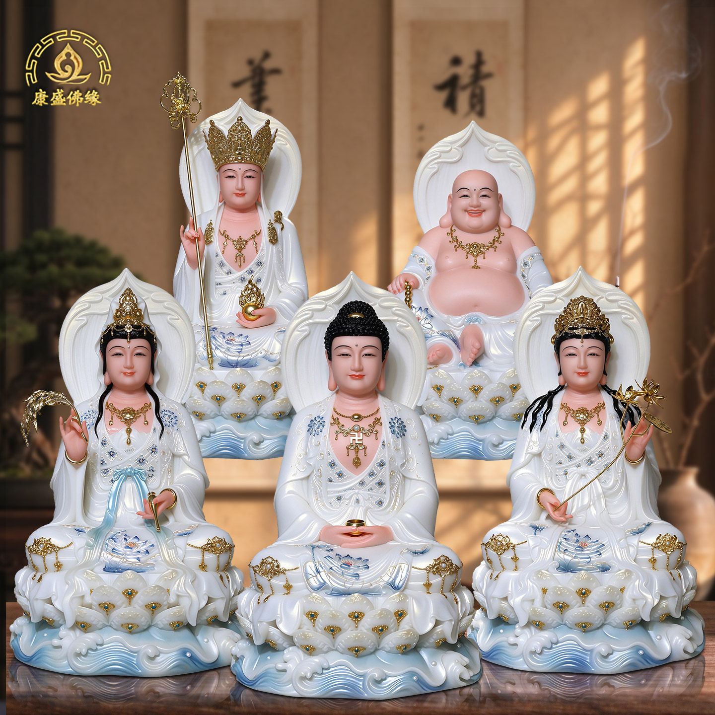 全堂佛神像娑婆三圣观音菩萨摆件
