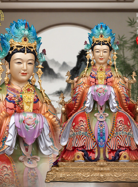 纯铜碧霞元君神像家用供奉摆件