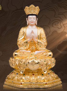 大日如来莲花佛像铜贴金家用