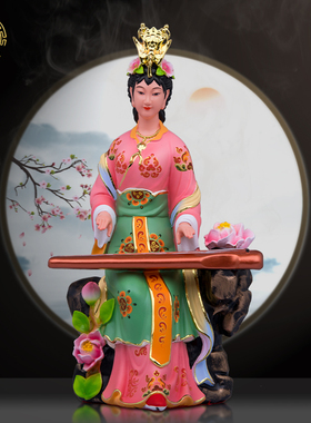 桃花娘娘像桌面摆件彩绘树脂