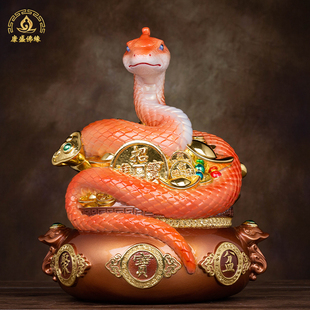 汉白玉聚宝盆蟒蛇像蛇柳蛇莽仙摆件十二生肖灵蛇佛像真身招财供