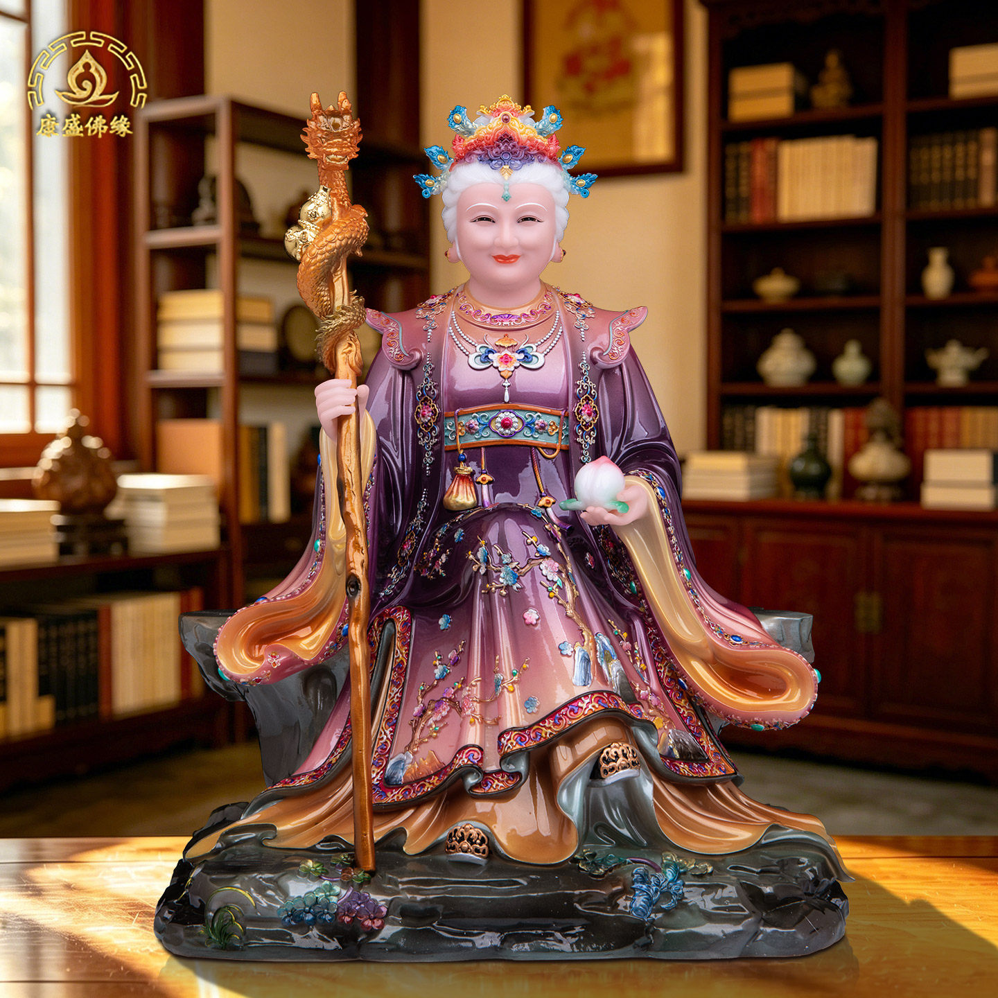 康盛佛缘汉白玉碧霞元君神像摆件