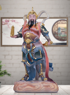 托塔李天王像汉白玉实心彩绘