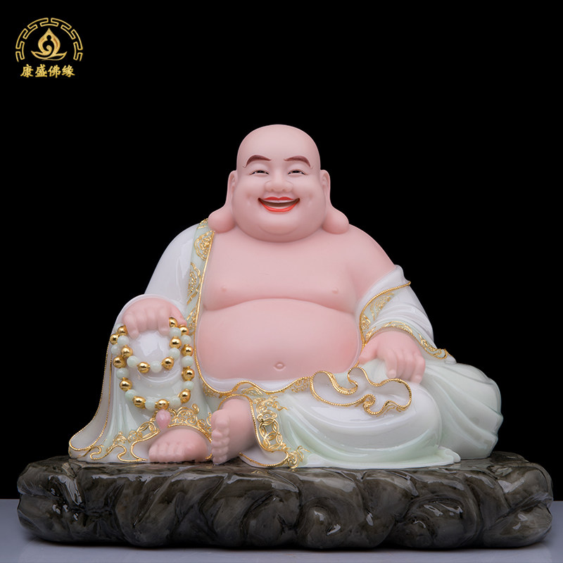 笑佛汉白玉坐款大肚招财摆件供奉