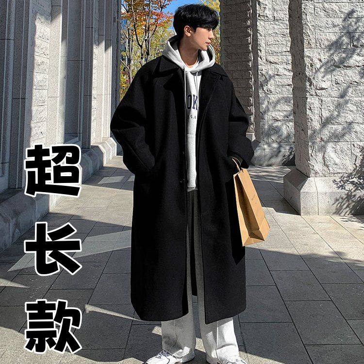 男装外套宽松毛呢大衣英伦风加厚毛呢加肥加大大码长款羊绒秋冬款