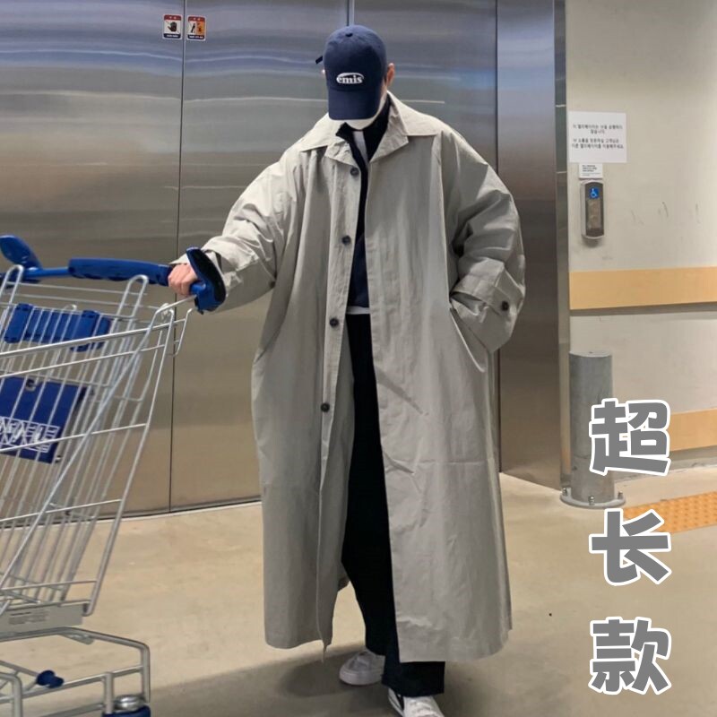 男士风衣外套大衣宽松过膝春秋夏季加肥加大大码加长款薄款韩版潮