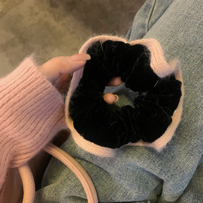 秋冬马尾发圈撞色羊毛布料