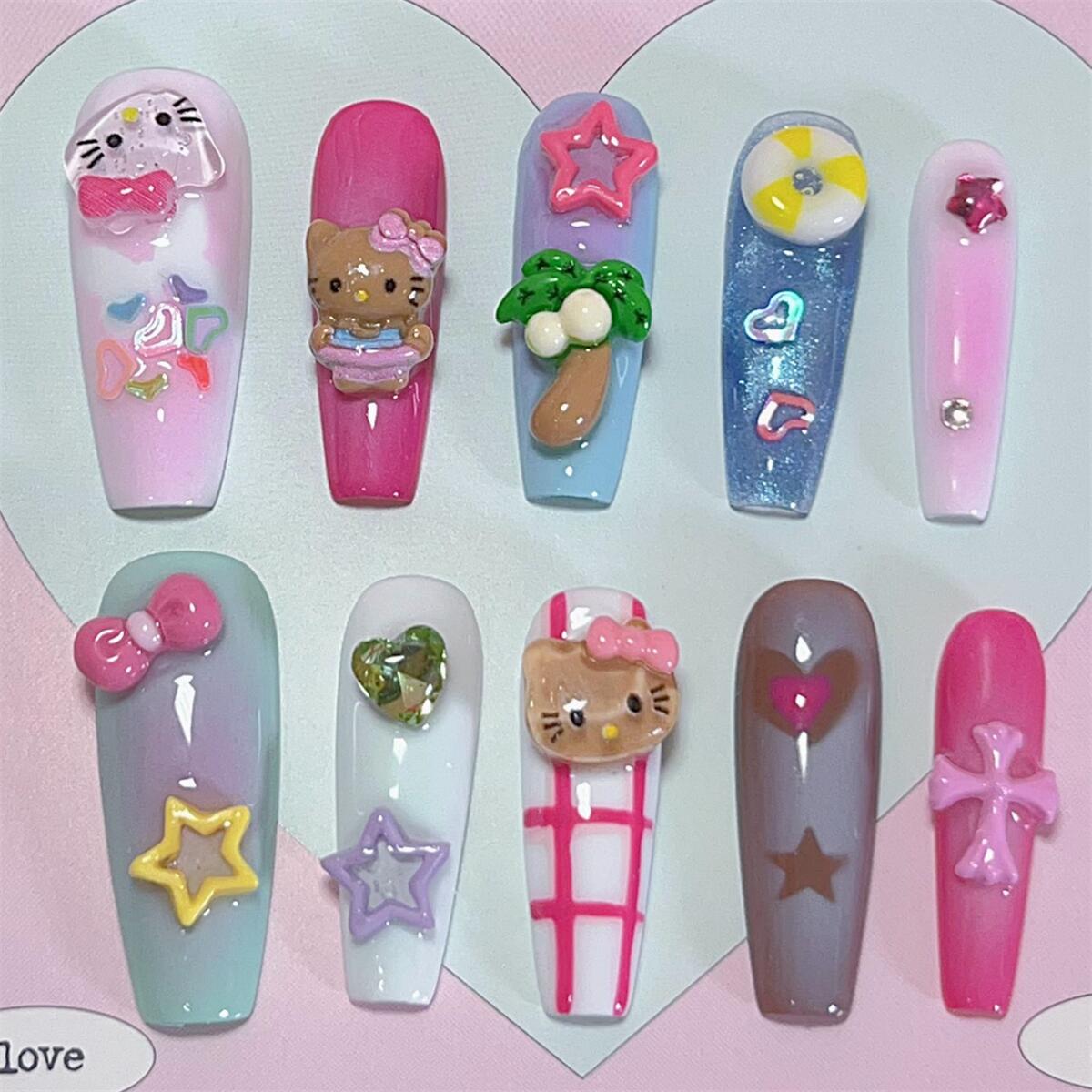 千禧辣妹黑皮小猫彩色美甲