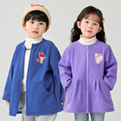 秋冬宝宝灯芯绒罩衣长袖 儿童拉链吃饭护衣 男女羽绒服防脏外穿罩衫