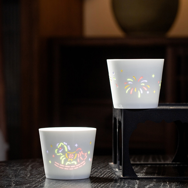 景德镇玲珑七彩烟花陶瓷可乐杯