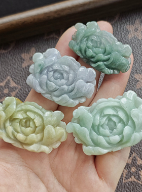 天然A货翡翠牡丹吊坠花开富贵