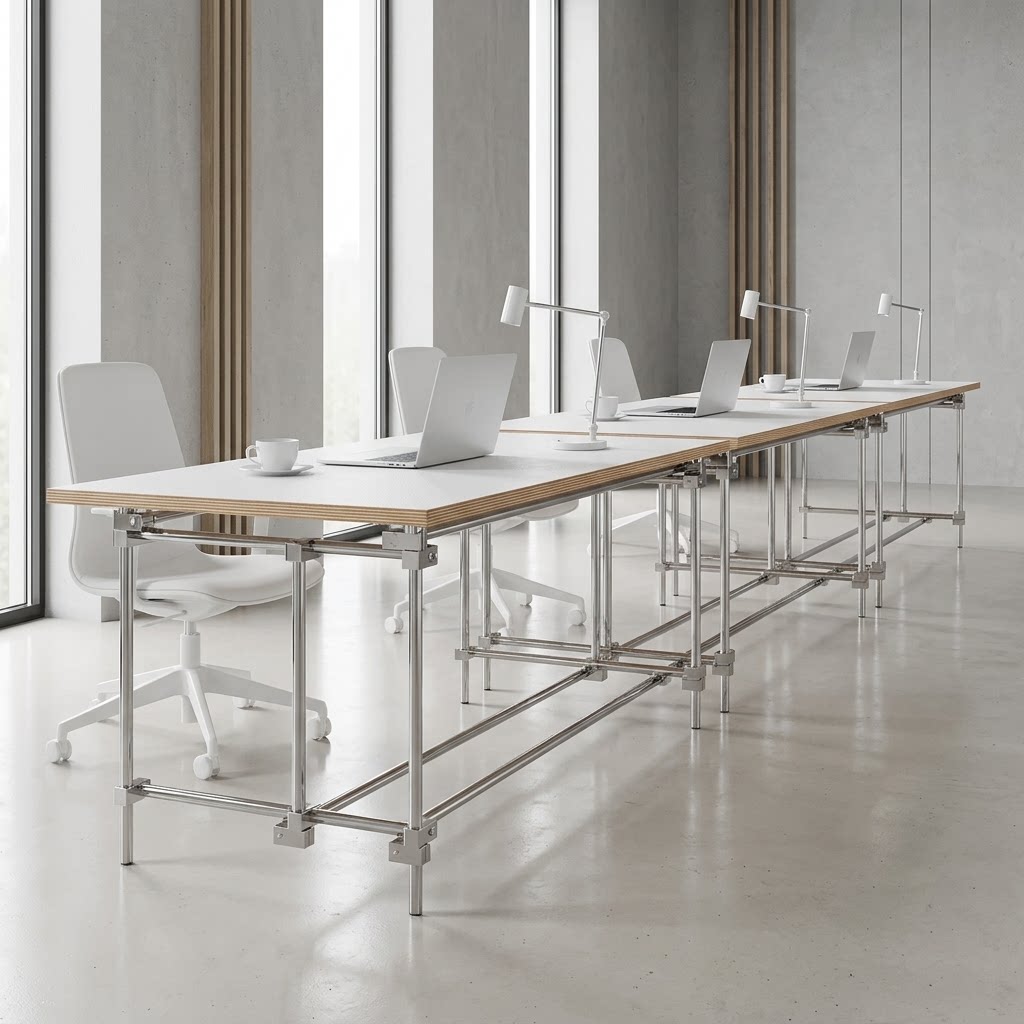 包豪斯办公桌长桌书桌不锈钢光轴办公家具工业风电脑桌多人办公桌
