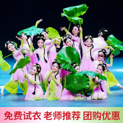 儿童古典舞演出服江南可采莲舞蹈服荷花道具莲叶翩翩艺考舞蹈服装