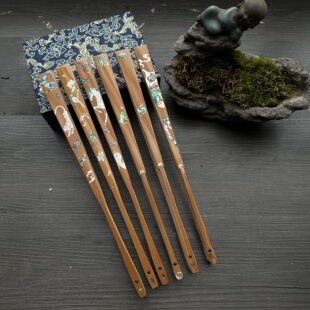 新品9.5寸18方老玉竹镶嵌螺钿文玩扇子宣纸折扇空白扇子苏工扇面