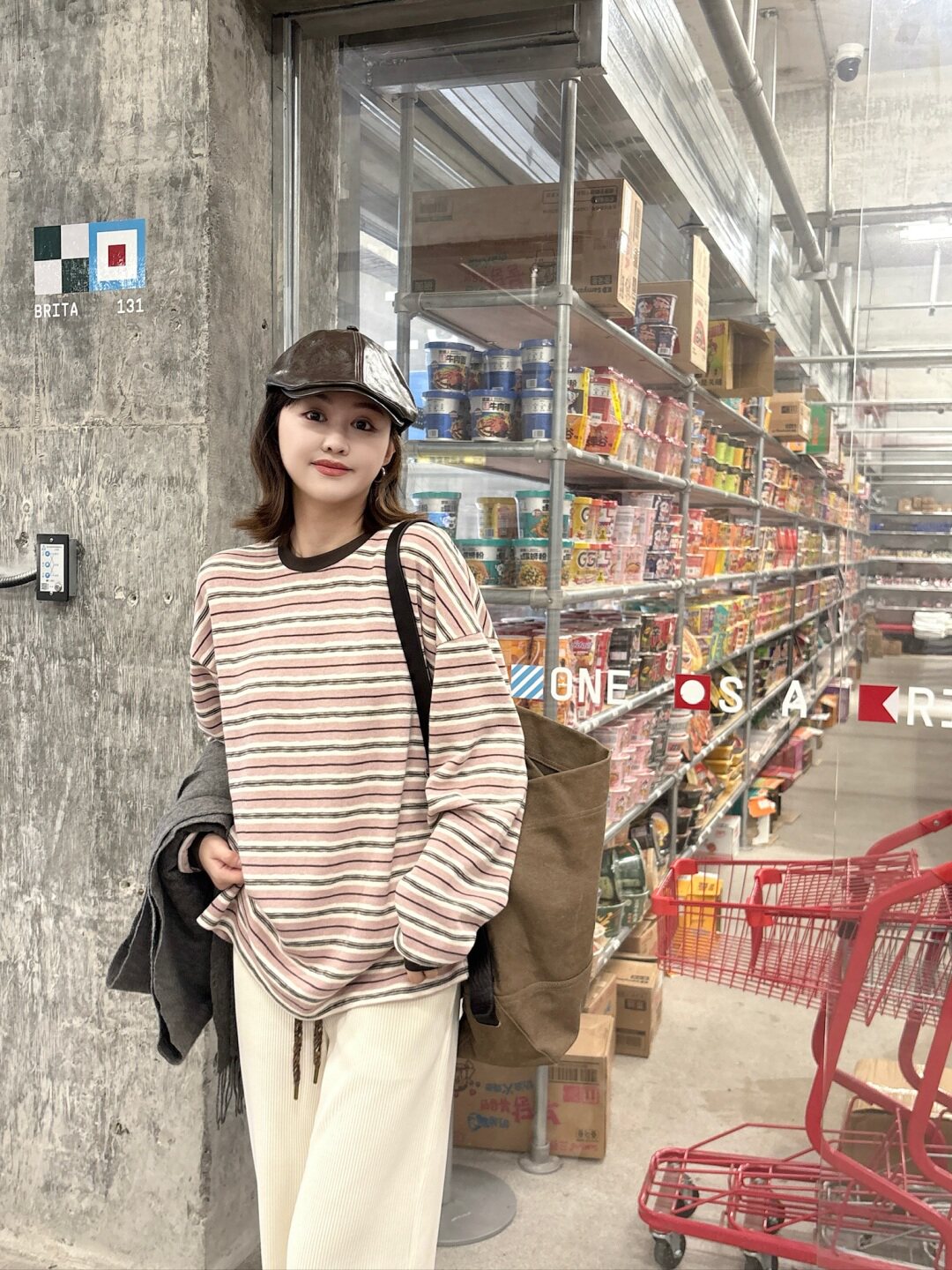 清no退海维恩秋韩版洋气复古撞色马卡龙横条纹宽松长袖T恤女