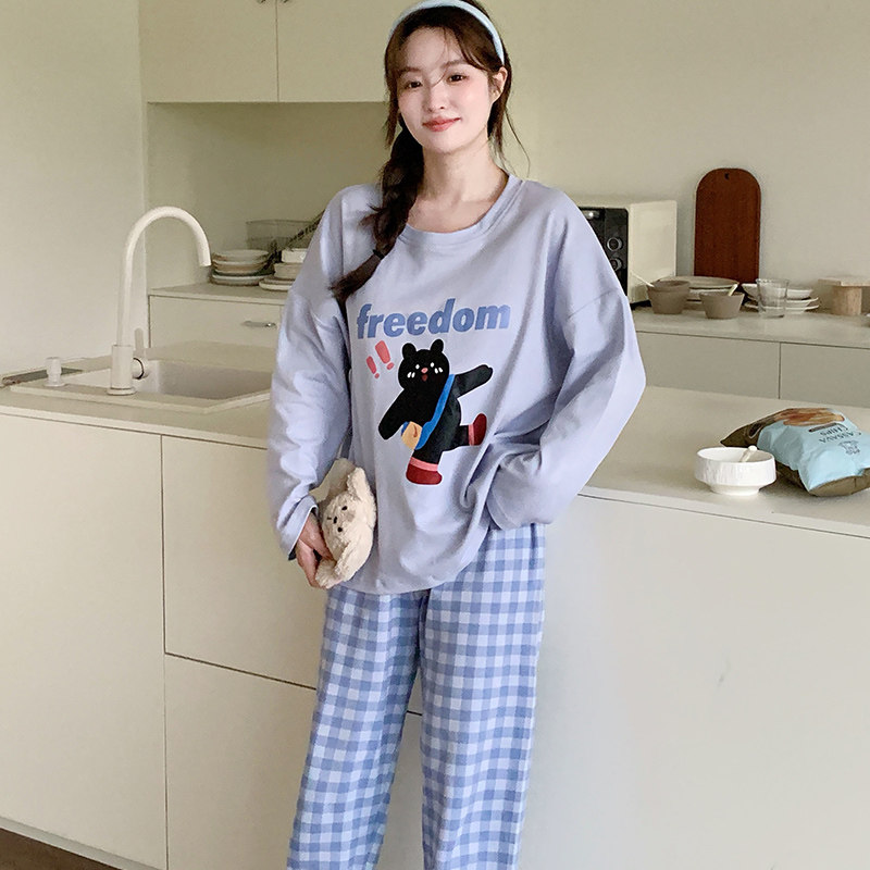 睡衣长袖长裤女秋季高颜值新款舒适圆领长袖长裤休闲宽松版家居服,女士内衣/男士内衣/家居服,睡衣/家居服套装,淘宝优惠券,粉丝福利购,淘宝优惠卷