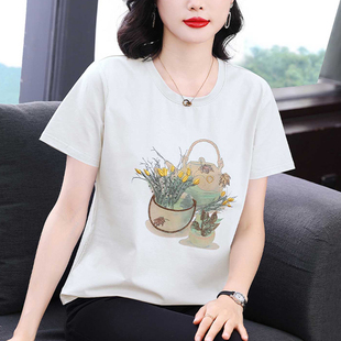 夏装 洋气质中年妈妈大码 体恤上衣 t恤女夏2026新款 纯棉刺绣花短袖