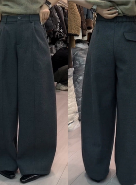深灰色气质弯刀休闲裤2025秋冬新款加绒高腰显瘦窄版阔腿裤