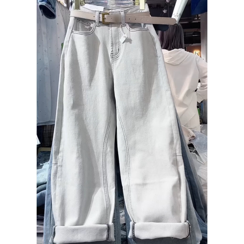 白色弯刀牛仔裤女秋季新款2024年