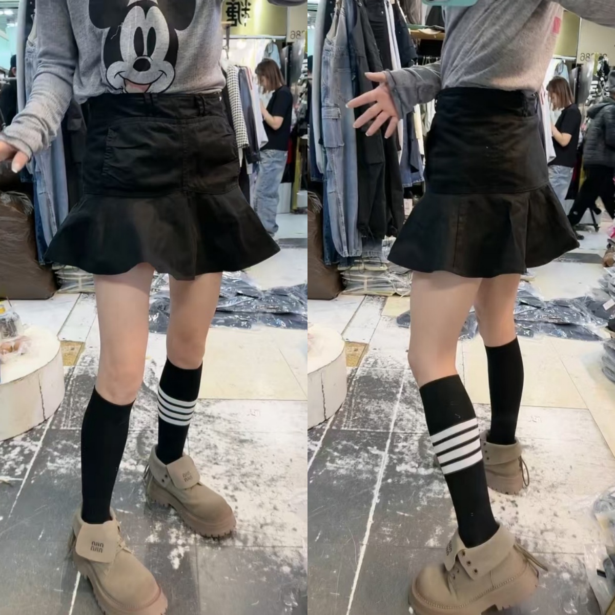 黑色荷叶边设计感短裙女2025春季