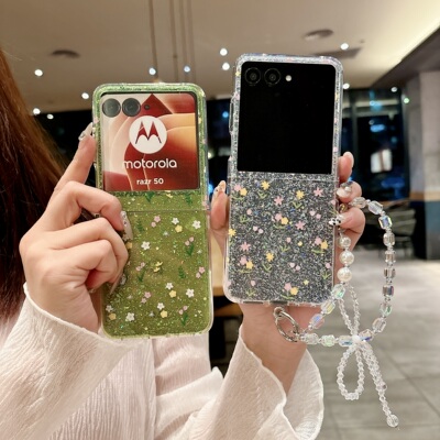 闪粉花朵摩托罗拉Razr50手机壳