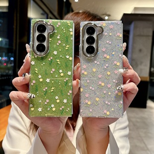 闪粉花朵适用三星Galaxy Z Fold6折叠屏手机壳小清新绿叶手链新款三星zfold7透明软小众创意高颜值女5保护套