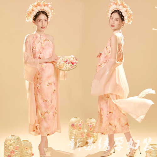 依媚坊新中式粉色孕妇旗袍写真