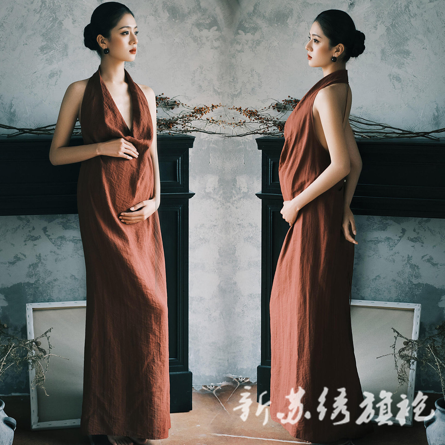 依媚坊孕妇写真法式复古露背裙